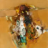 Spot of Goval (Cowboy) by Shanti Dave, Oil and encaustic on canvas, sold Dec 2022