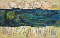 Four Swimmers by Laxman Pai, 1971, Oil on canvas, sold Dec 2022