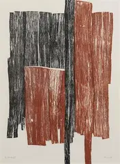 Structure I by Zarina, Relief print from collaged wood on paper, sold Dec 2022