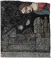 Moonlit Night by Jogen Chowdhury, Mixed media on magazine paper pasted on mount board, offered Dec 2022