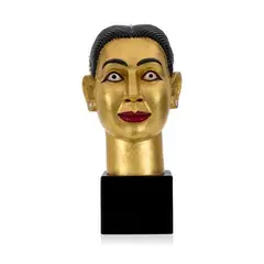 Untitled (Head) by Ravinder Reddy, Bronze with gilded gold leaf and polychrome on metal base, sold Dec 2022