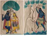 Untitled (Radha and Krishna) by Kalighat Pat, Watercolour and tin paint on paper, sold Dec 2021