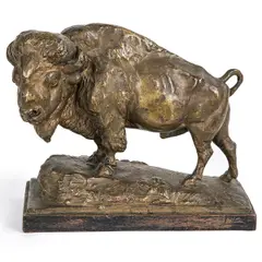 Untitled by Paul Herzel, bronze buffalo. Dimensions: 9, offered May 2023