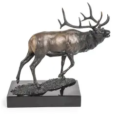 Untitled by William Davis, bronze sculpture of a standing elk. Signed at base. Dimensions: 11, offered May 2023
