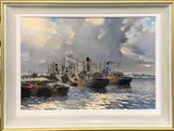 Untitled by Gordon Hales, oil on board port scene dated 1979, sold Apr 2023