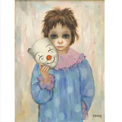 Girl with a Clown Mask by Margaret Keane, 1962, oil on canvas, sold Feb 2026