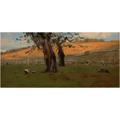 Untitled (Tending the Fields) by Albert Bierstadt, oil on panel, sold Feb 2026