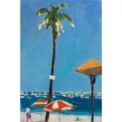Unititled (Palm Tree and Beach) by Dennis Hare, oil on canvas, sold Feb 2026