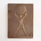 Bronze by Henri Dropsy, French rectangular bronze art medal featuring the Atlas desi, sold Apr 2026