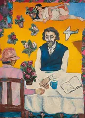 Untitled (Portrait of Manjit Bawa) by Arpita Singh, 1991, Oil on board, sold Mar 2026