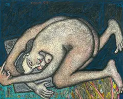 Woman by Jogen Chowdhury, 1999, Ink and pastel on paper, sold Mar 2026