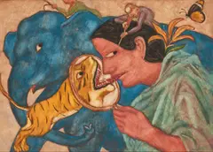 The Art Critic by Amit Ambalal, Gouache on paper, sold Mar 2026
