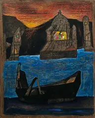The Lonely Boat by Manu Parekh, Pastel and gouache on paper, sold Apr 2026