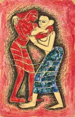 Untitled (Couple) by Piraji Sagara, Ink and gouache on paper, sold May 2026