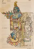 Krishna by Ganesh Pyne, Ink and pastel on printed diary paper, sold May 2026