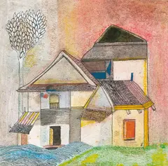 Houses by the River & Plots of Grass by Badri Narayan, 2001, Ink, watercolour and pastel on paper, sold May 2026