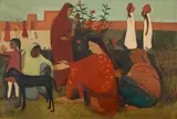 In the Ladies' Enclosure by Amrita Sher-Gil, 1938, Oil on canvas, sold Jul 2021