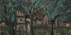 Untitled (Night Landscape with Flowering Trees) by F. N. Souza, Oil on board, sold Jul 2021