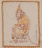 Hanuman by Ganesh Pyne, Coloured Ink on paper, sold Jul 2021
