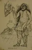 Man with a Parrot by Paritosh Sen, Pen and ink on paper, sold May 2021