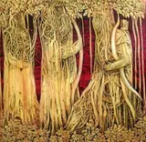 Bhishma with Arjun by Ompal Sansanwal, Acrylic, pen and ink on canvas, sold May 2021