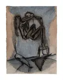 Houseboat by Atul Dodiya, Watercolour and charcoal on paper pasted on mount board, sold May 2021