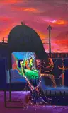 Temple in Evening by Manu Parekh, Acrylic on canvas, sold May 2021