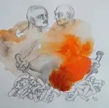 Crown Prince Series: Brothers I by Anoli Perera, 2020, Acrylic, ink and pencil on watercolor paper, sold May 2021