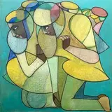 Couple by Neeraj Goswami, Acrylic on acid free paper pasted on metallic board, sold May 2021