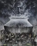 Untitled by Sudhanshu Sutar, Acrylic and printed paper on canvas board, sold May 2021