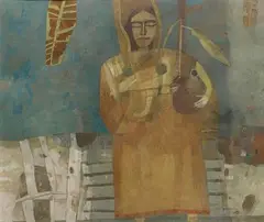 Woman Sowing by Ganesh Pyne, Tempera on canvas pasted on paper, sold Oct 2021