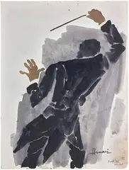 Untitled by M. F. Husain, Watercolour and ink on paper, sold Jul 2021