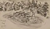 Untitled by Nandalal Bose, Ink on postcard pasted on board, sold Jul 2021