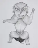 Khurahi Dev - The God Khurahi (Gond Art) by Jangarh Singh Shyam, 1990, Ink on paper pasted on mount board, sold Jul 2021
