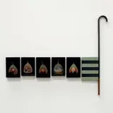 Fallen Leaves - A Stroll #2 by Atul Dodiya, Oil on dried leaf, powder coated mild steel and auto body solder, and red oxide, sold Jul 2021