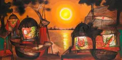 Sunset Prayer at Banares by Manu Parekh, 2012, Acrylic on canvas, sold Mar 2021