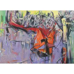 Red Geography by Fabian Marcaccio, 1988, oil on canvas, sold Feb 2026