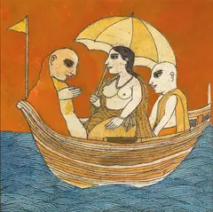 The Princess Sanghamitra Sailing for Sri Lanka by Badri Narayan, 2000, Ink and watercolour on paper, sold Jul 2026