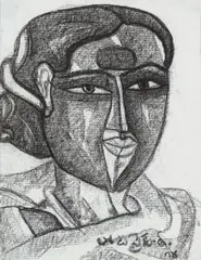 Telangana Lady by Thota Vaikuntam, Charcoal on canvas, sold Jul 2026