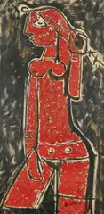 The Red Girl by Maqbool Fida Husain, Oil on board, sold Sep 2026