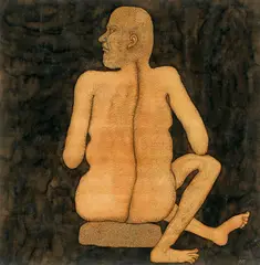 Man Sitting by Jogen Chowdhury, Ink and pastel on paper, sold Sep 2026