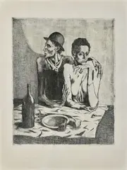 Le Repas Frugal by Pablo Picasso, 1913, Eau-forte et grattoir sur zinc imprimée sur Vélin van Gelder, sold May 2025