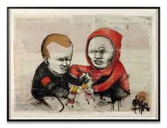 Barbie Boys by Dran, 2009, Technique mixte et collages sur papier, sold Jun 2025