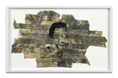 King Pelé (série Legendary) by Gareth Nyandoro, 2017, Technique mixte et broderie sur ruban adhésif de peintre, sold Jun 2025
