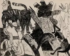 Compositional Sketch by K. G. Subramanyan, Brush and Ink on paper, sold Jan 2021