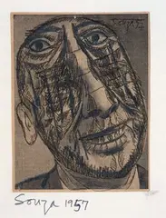 Untitled by F. N. Souza, Graphite and ink on newspaper pasted on paper, sold May 2020