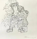 Untitled by Krishen Khanna, Ink on paper, sold May 2020