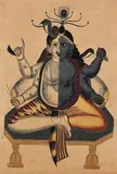 Composite Image of Shiva and Krishna by Kalighat Pat, Watercolour on paper, sold Apr 2020