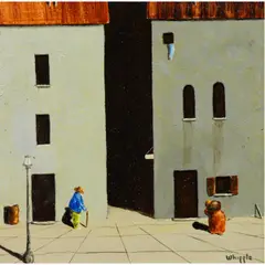 Sidewalk Scene by Frank Whipple, oil on board, sold Feb 2026