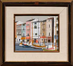 Harbor by Georges Damin, oil on board, sold Feb 2026